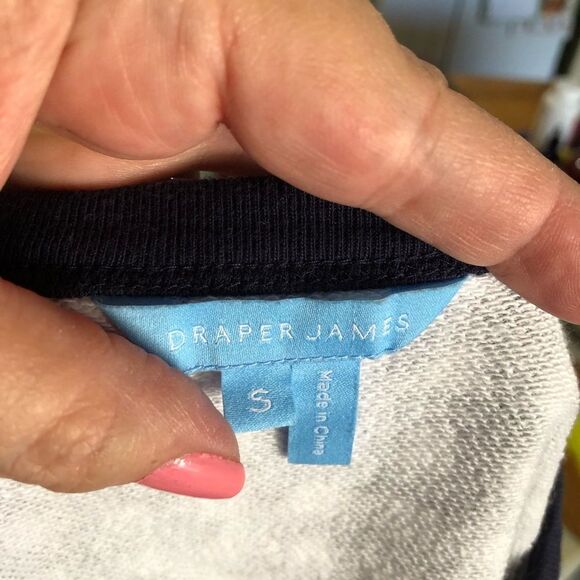 Draper James Natalie Gingham Crew Neck Sweatshirt Navy Blue - S - Picture 10 of 12